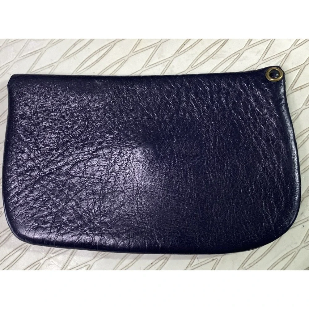 Vintage Genuine Leather Navy Blue Coin Holder Change Purse‎ Key Card Wallet 3x5